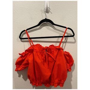 H&M Ruffled Red Spaghetti Straps Crop Top